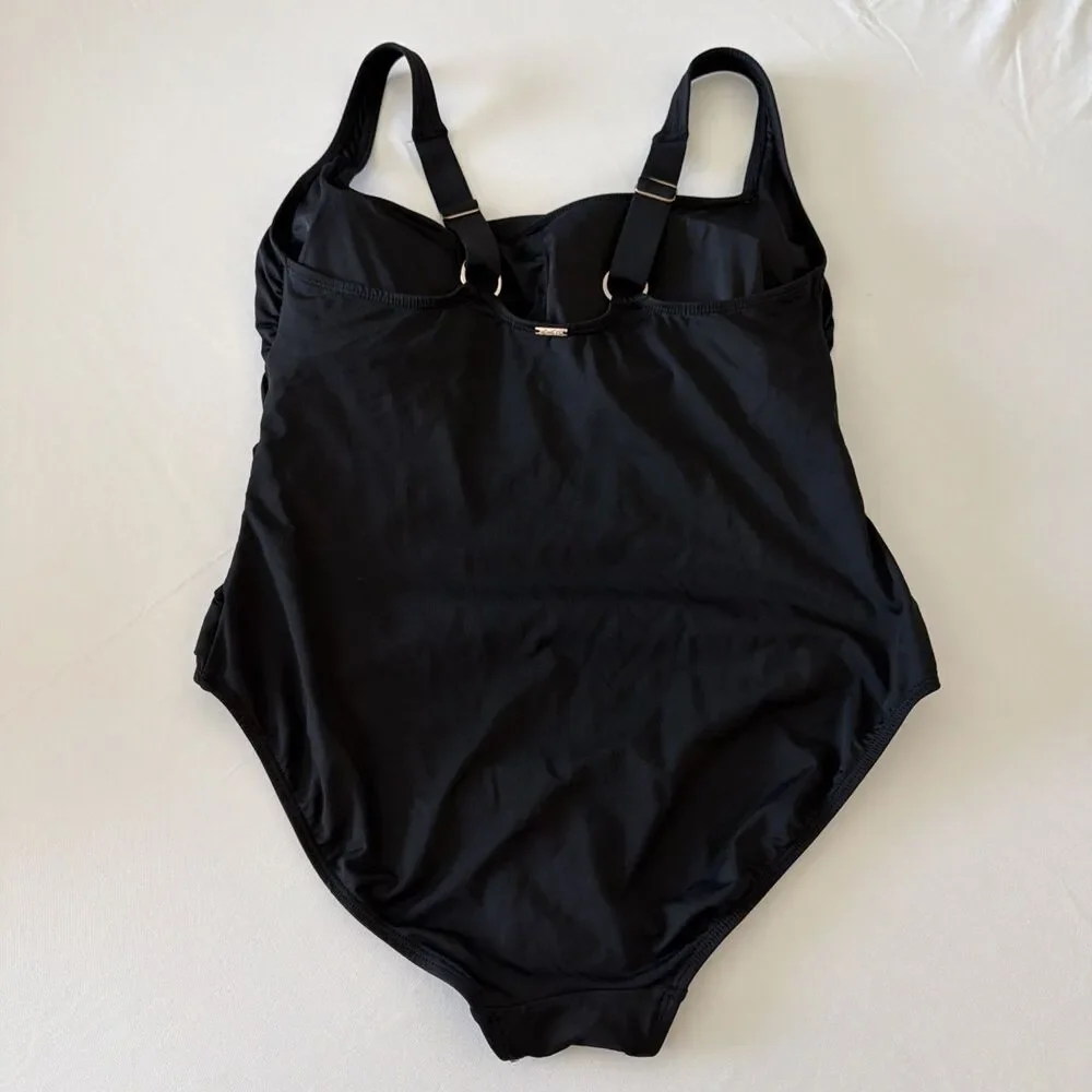 Anne Cole Women’s Sz 16 W Ruched One Piece Swimsuit Black Shaping Tummy Control